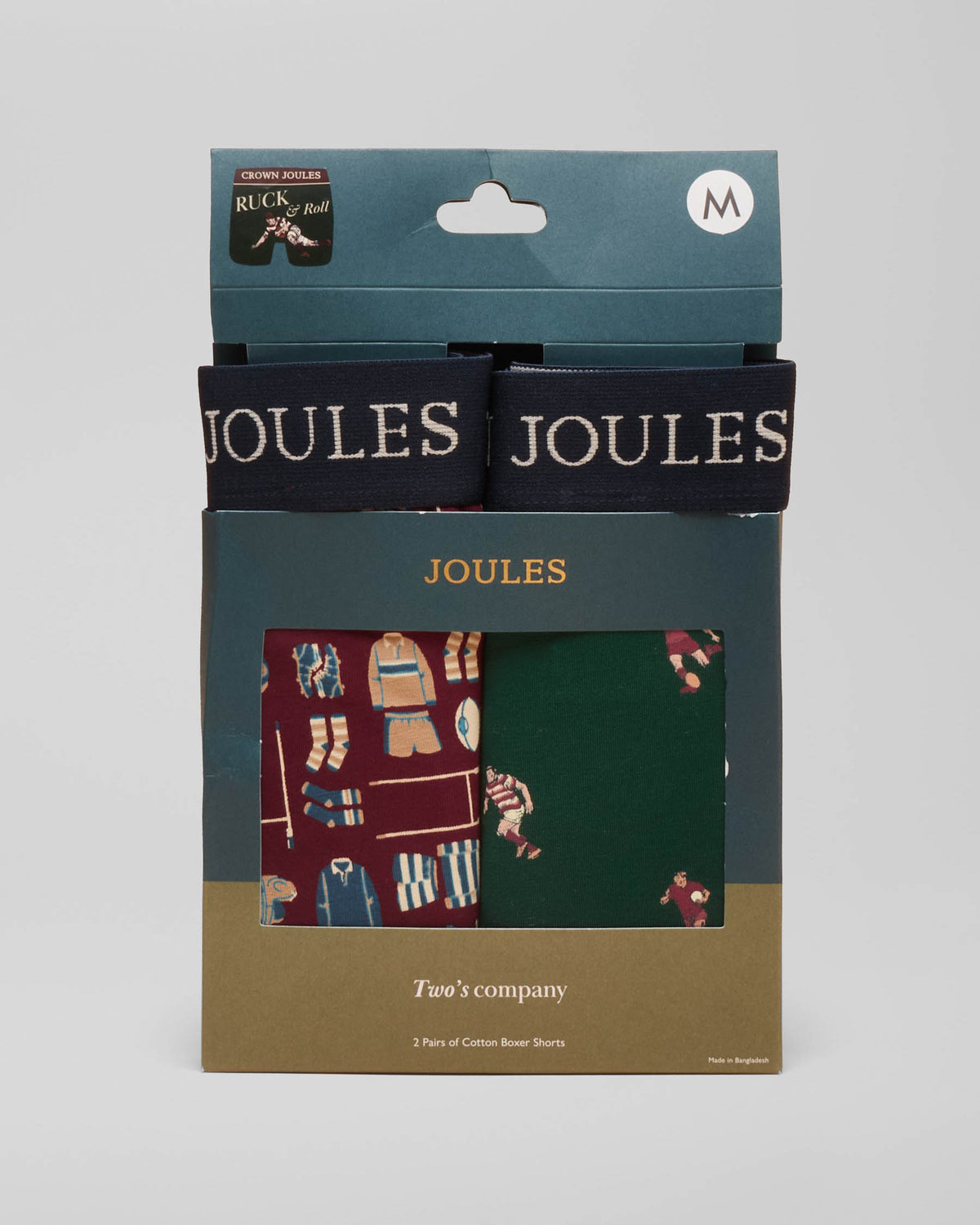 Joules 2 Pack Mens Crown Joules Boxers - Ruck and Roll Red/Green