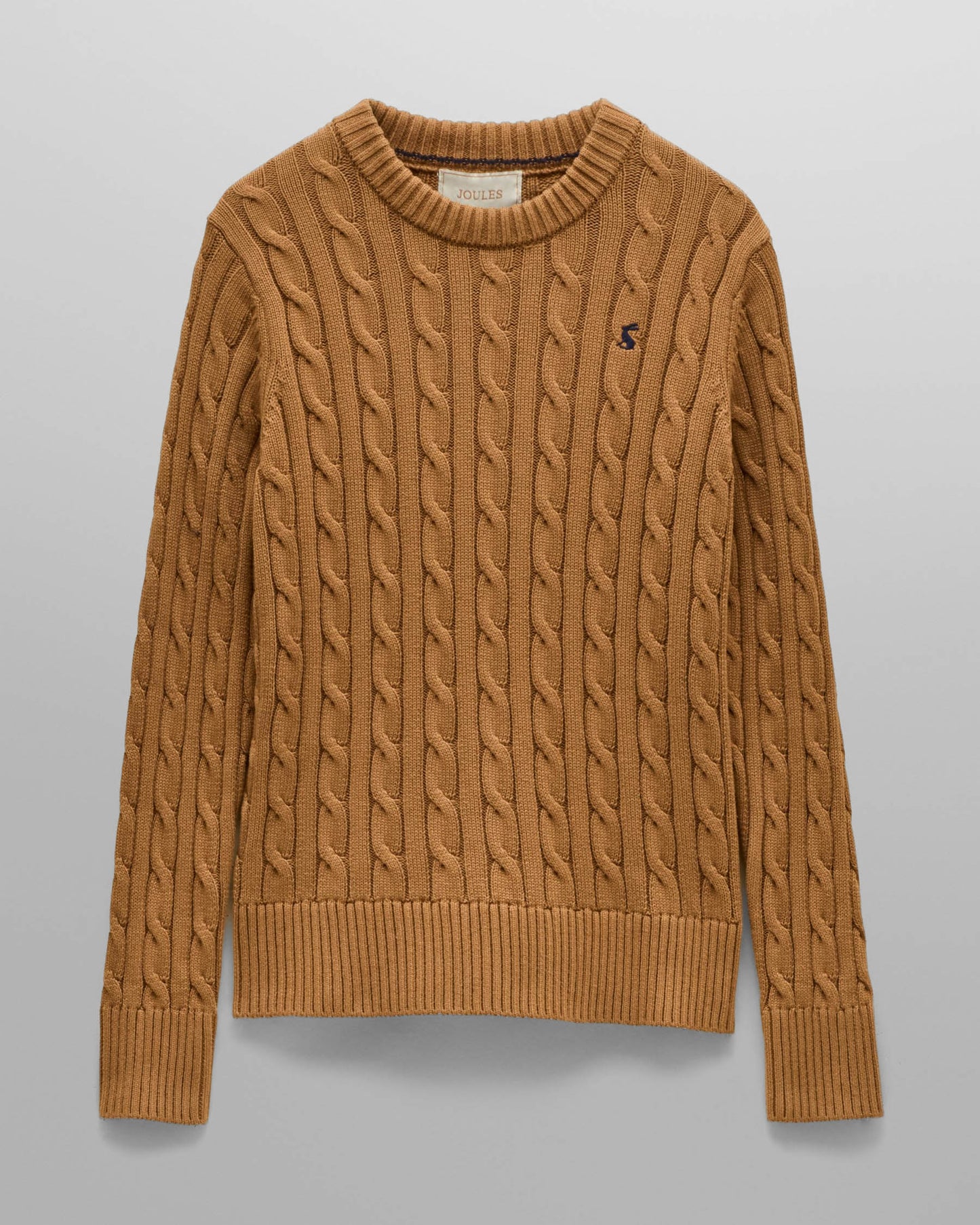 Joules Womens Classic Cable Knit Jumper - Camel, flat lay