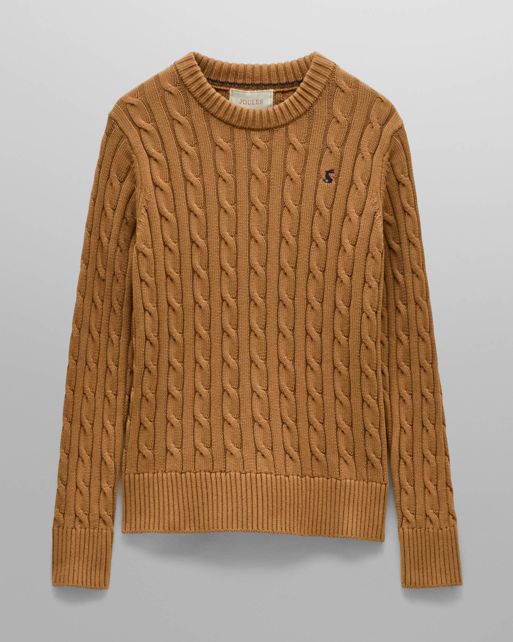 Joules Womens Classic Cable Knit Jumper - Camel, flat lay