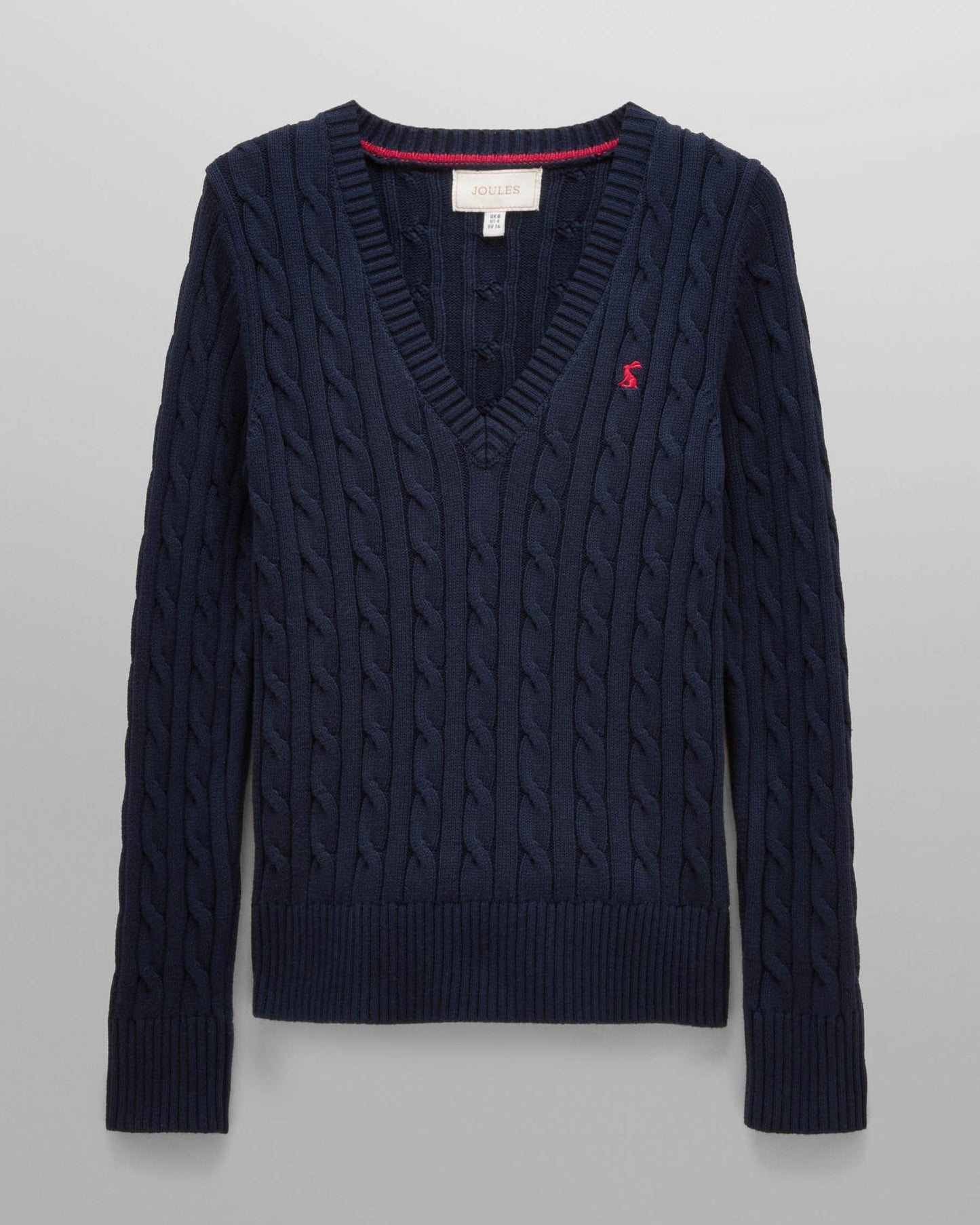 Joules Womens Classic Cable Knit V-Neck Jumper - Navy