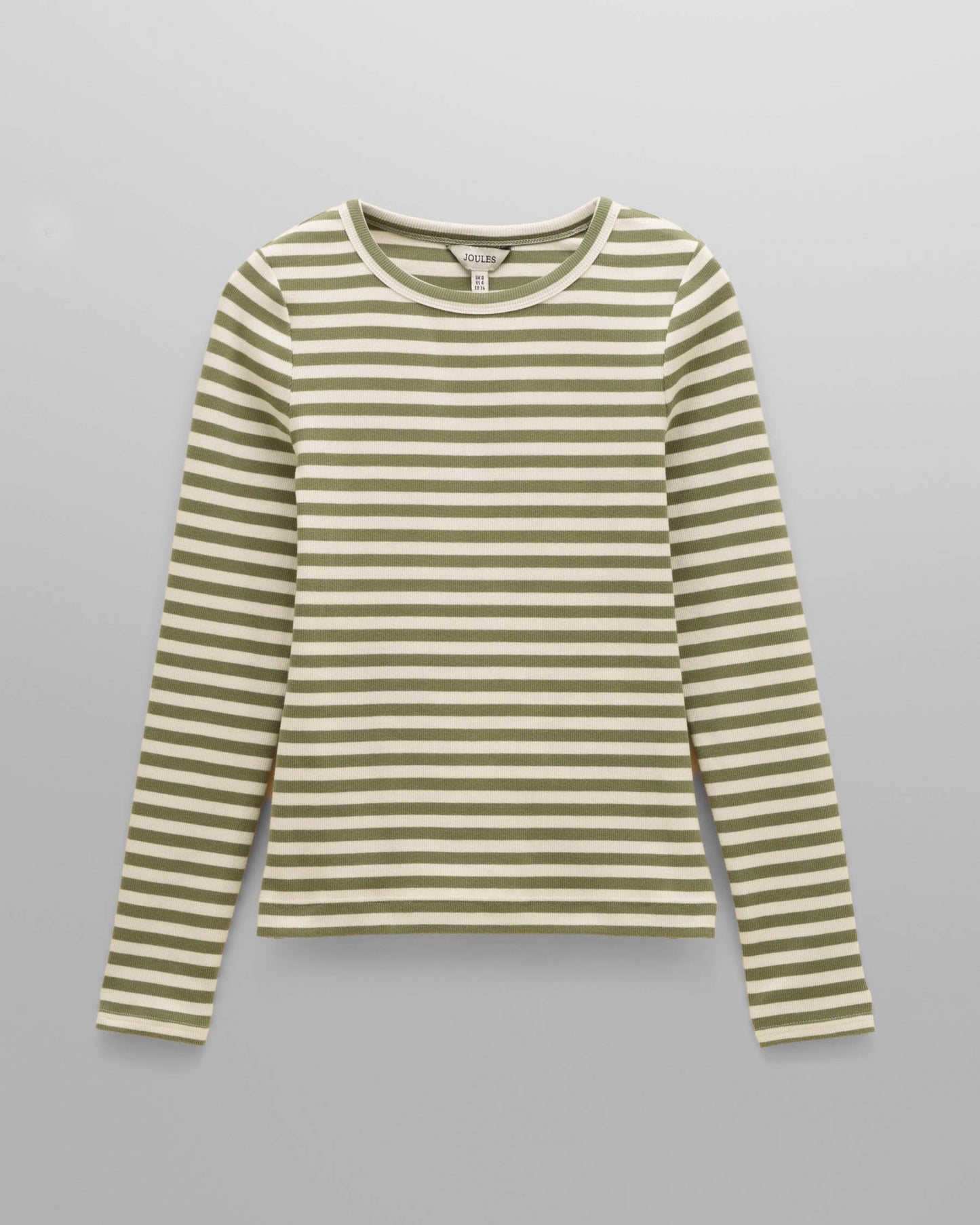 Joules Sophie Womens Long Sleeve Ribbed Fitted T-Shirt - Khaki Green