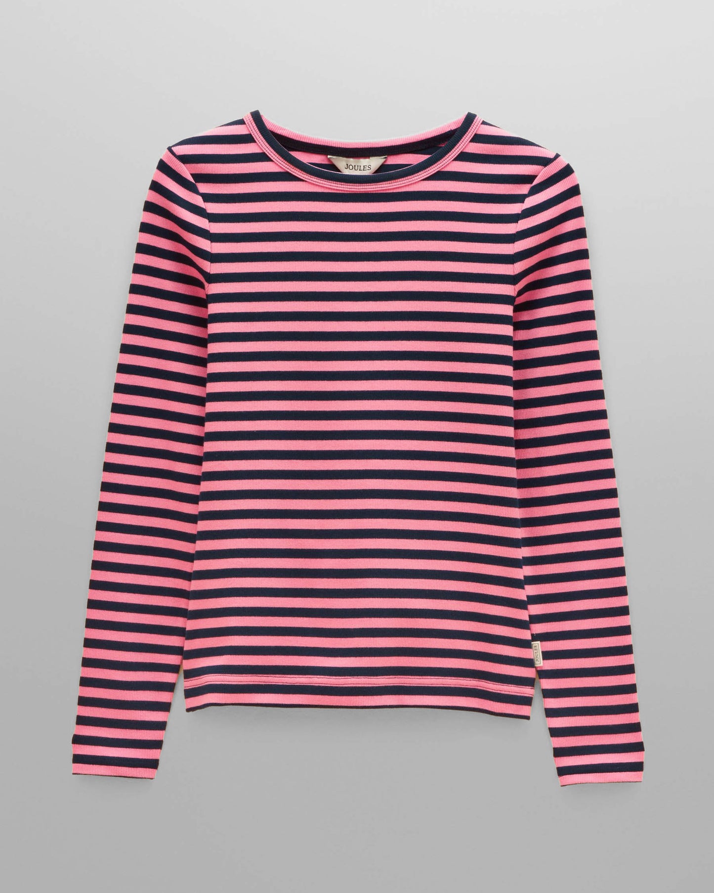 Joules Sophie Womens Long Sleeve Ribbed Fitted T-Shirt - Navy/Pink