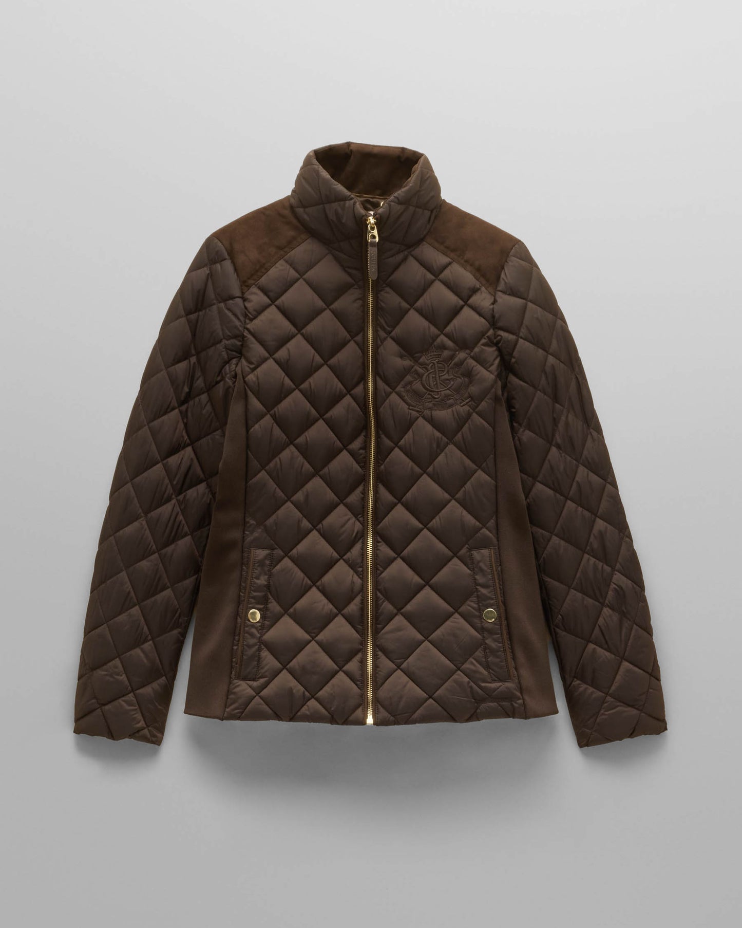 Joules Braemar Luxe Womens Quilted Jacket - Chocolate Brown, flat lay