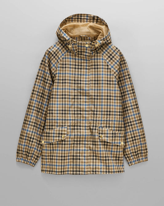 Joules Everdry Womens Packable Raincoat - Tan Check | CHO | Designer Womens Raincoats