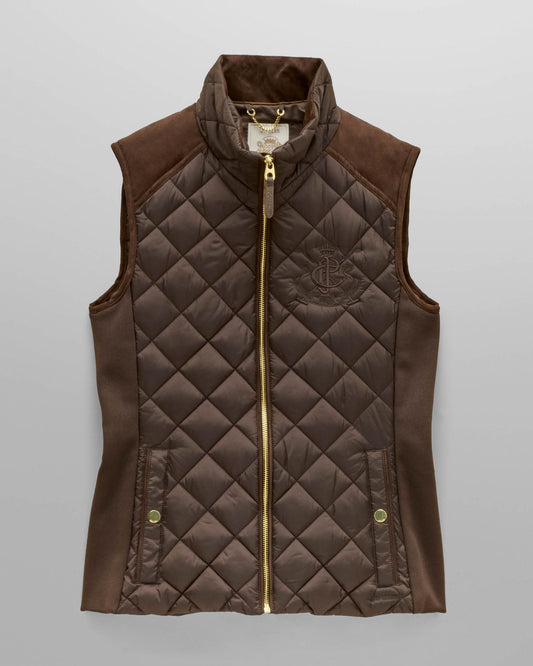 Joules Braemar Luxe Womens Quilted Gilet - Chocolate Brown | CHO | Designer Womens Padded Gilets