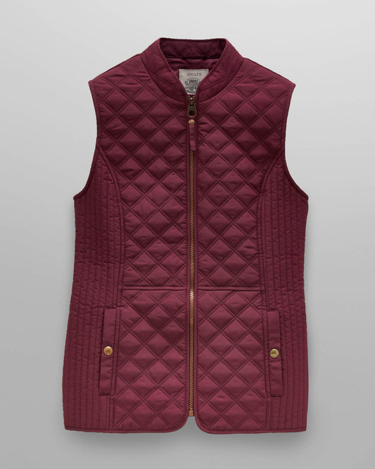 Joules Minx Womens Diamond Quilt Gilet - Dark Red | CHO | Designer Womens Padded Gilets