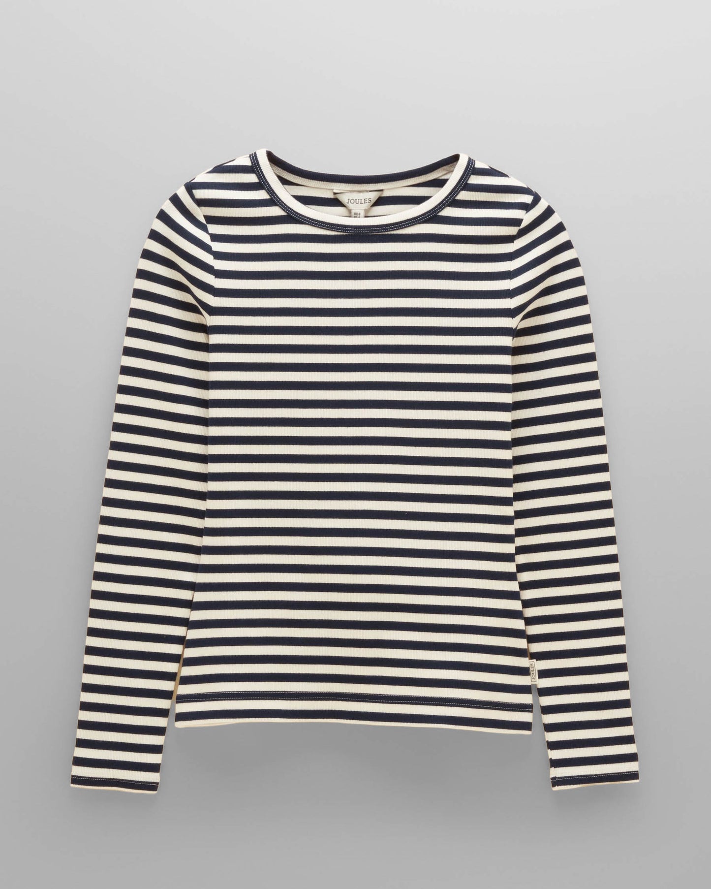 Joules Sophie Womens Long Sleeve Ribbed Fitted T-Shirt - Navy Creme