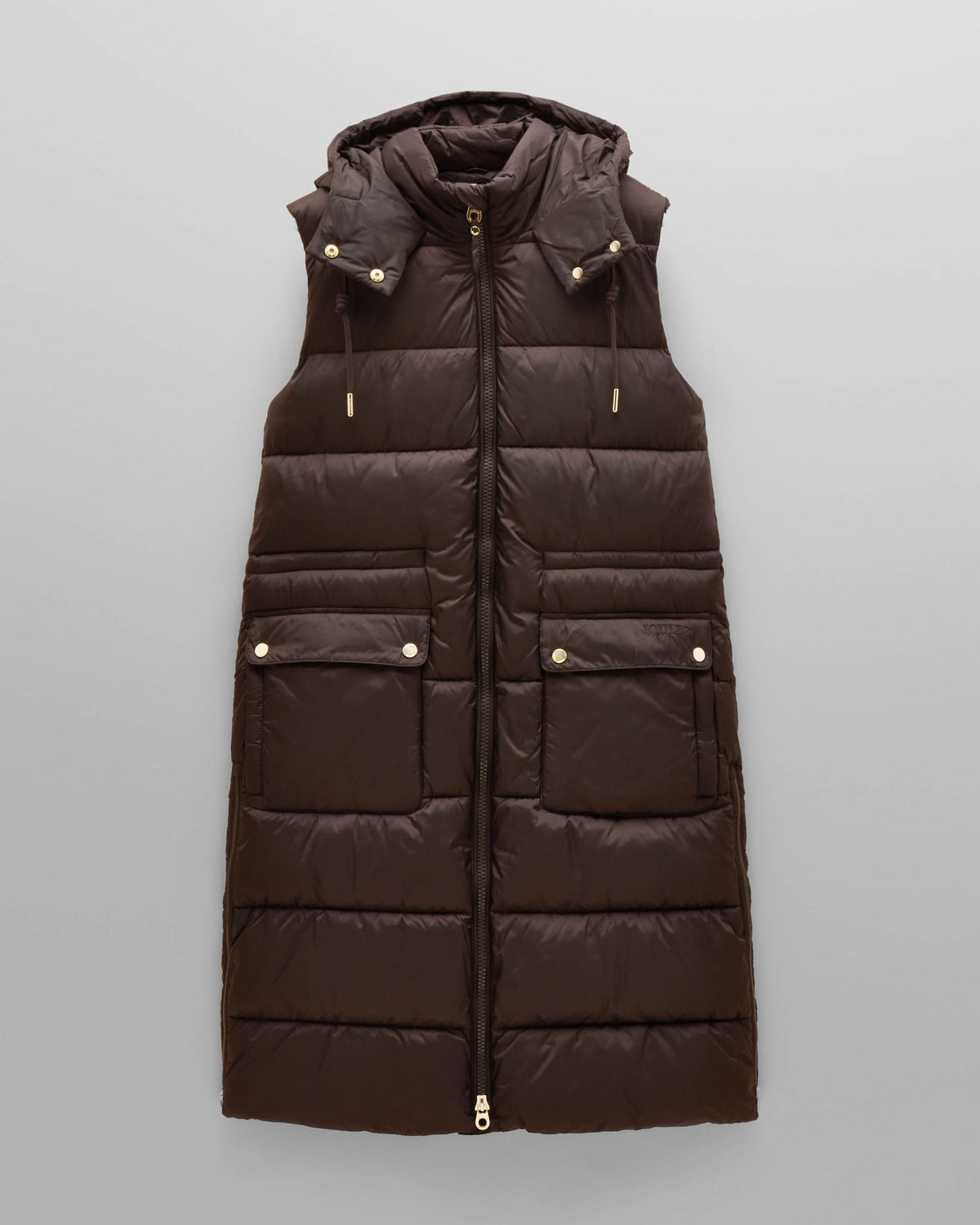 Joules Windermere Womens Showerproof Longline Padded Gilet - Chocolate Brown