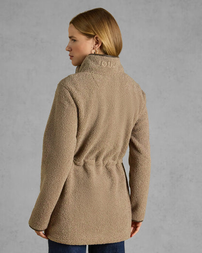 Joules Womens Longline Zip Through Borg Heritage Fleece - Mink Brown, back