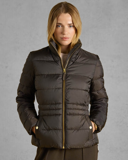 Joules Paddock Womens Showerproof Padded Jacket - Brown front, zipped