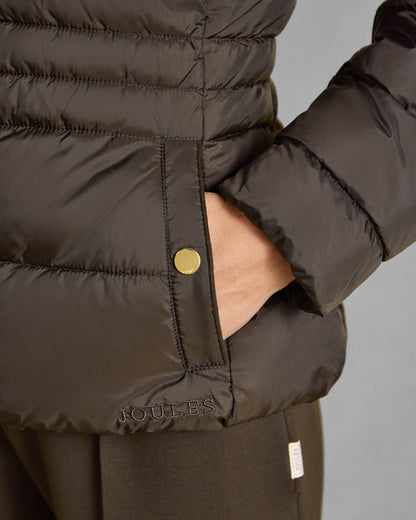 Joules Paddock Womens Showerproof Padded Jacket - Brown, pocket detail