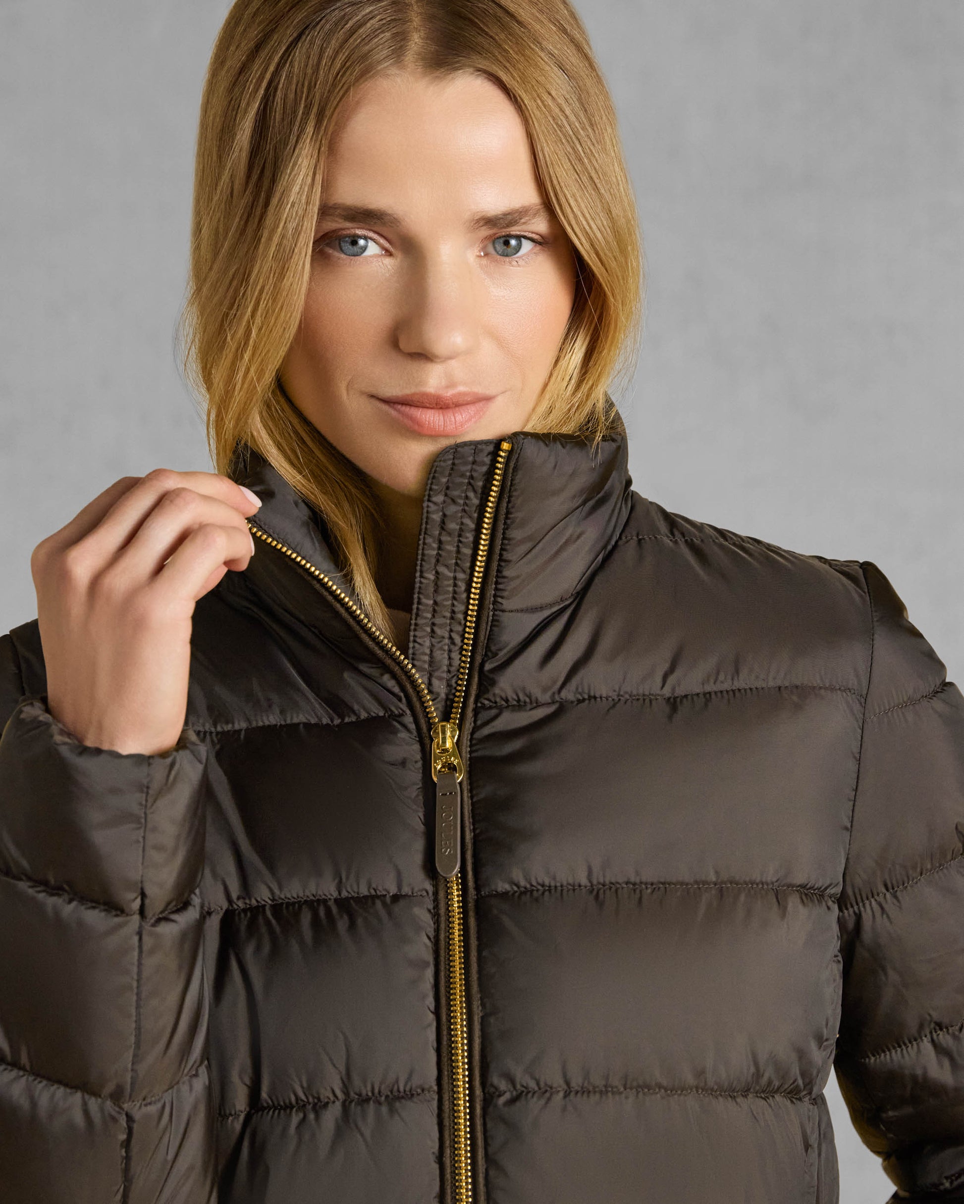 Joules Paddock Womens Showerproof Padded Jacket - Brown, close up