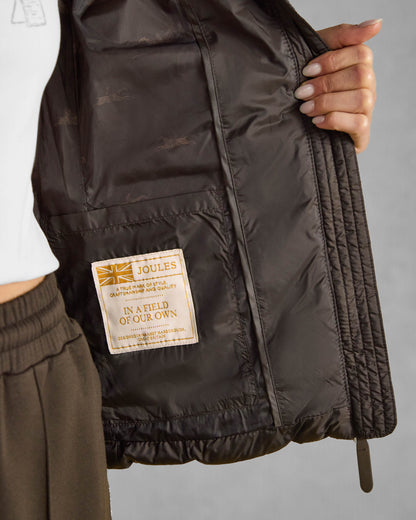 Joules Paddock Womens Showerproof Padded Jacket - Brown, lining detail