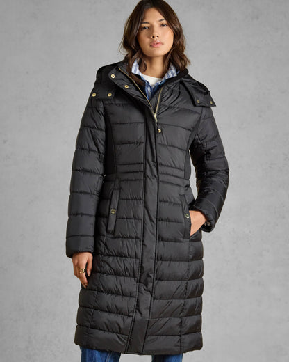 Joules Windborough Womens Showerproof Longline Padded Coat - Black, front