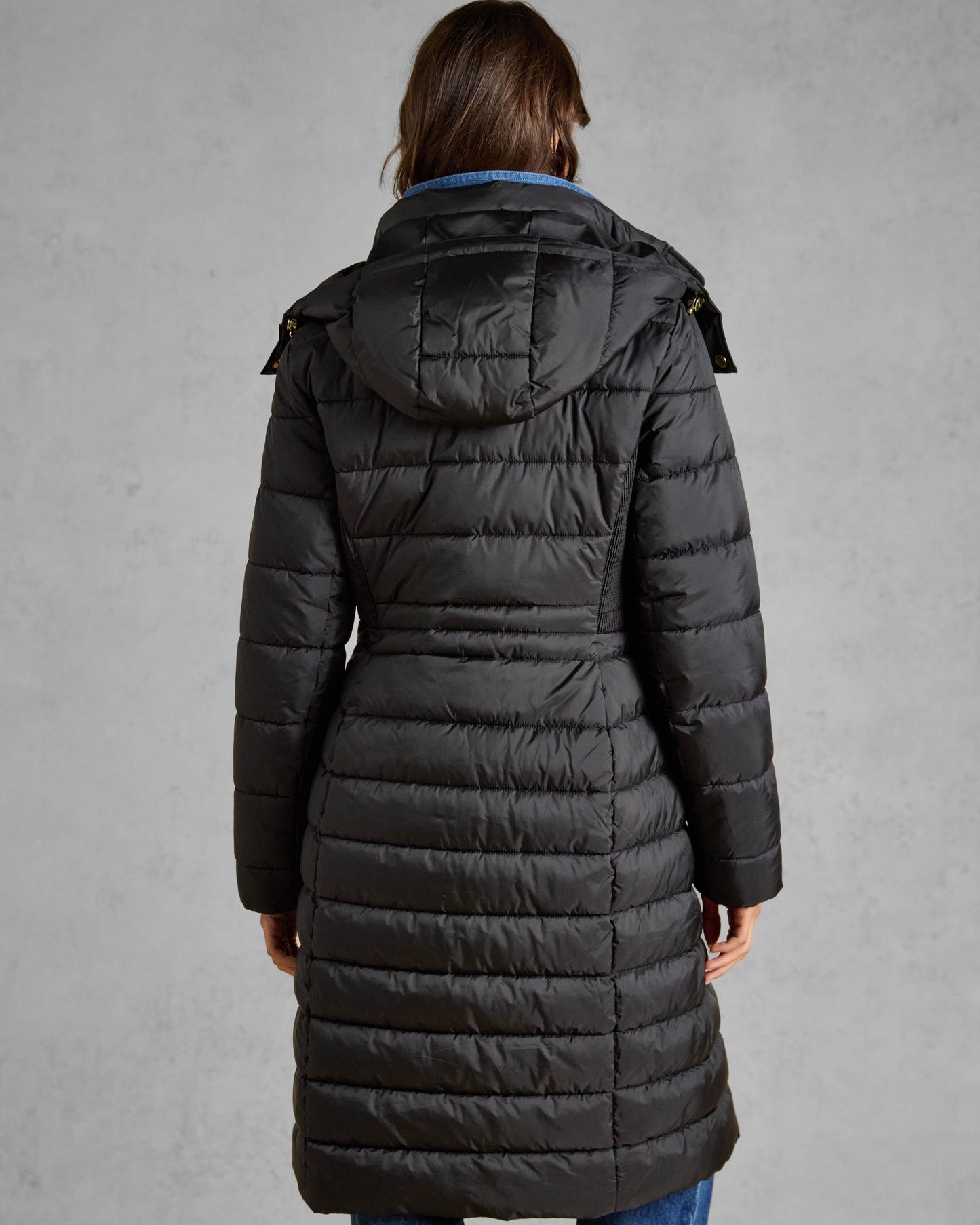 Joules Windborough Womens Showerproof Longline Padded Coat - Black, back