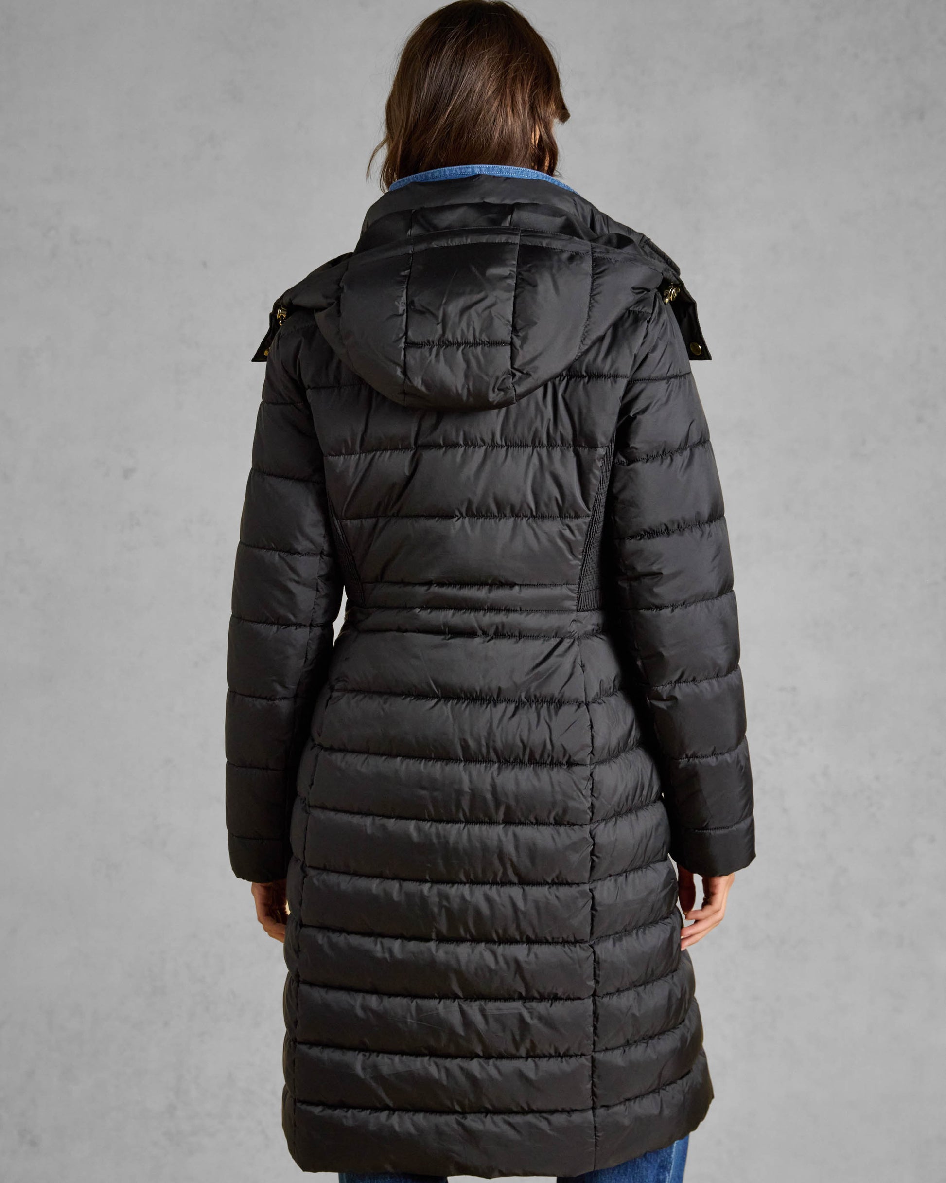 Joules Windborough Womens Showerproof Longline Padded Coat - Black, back