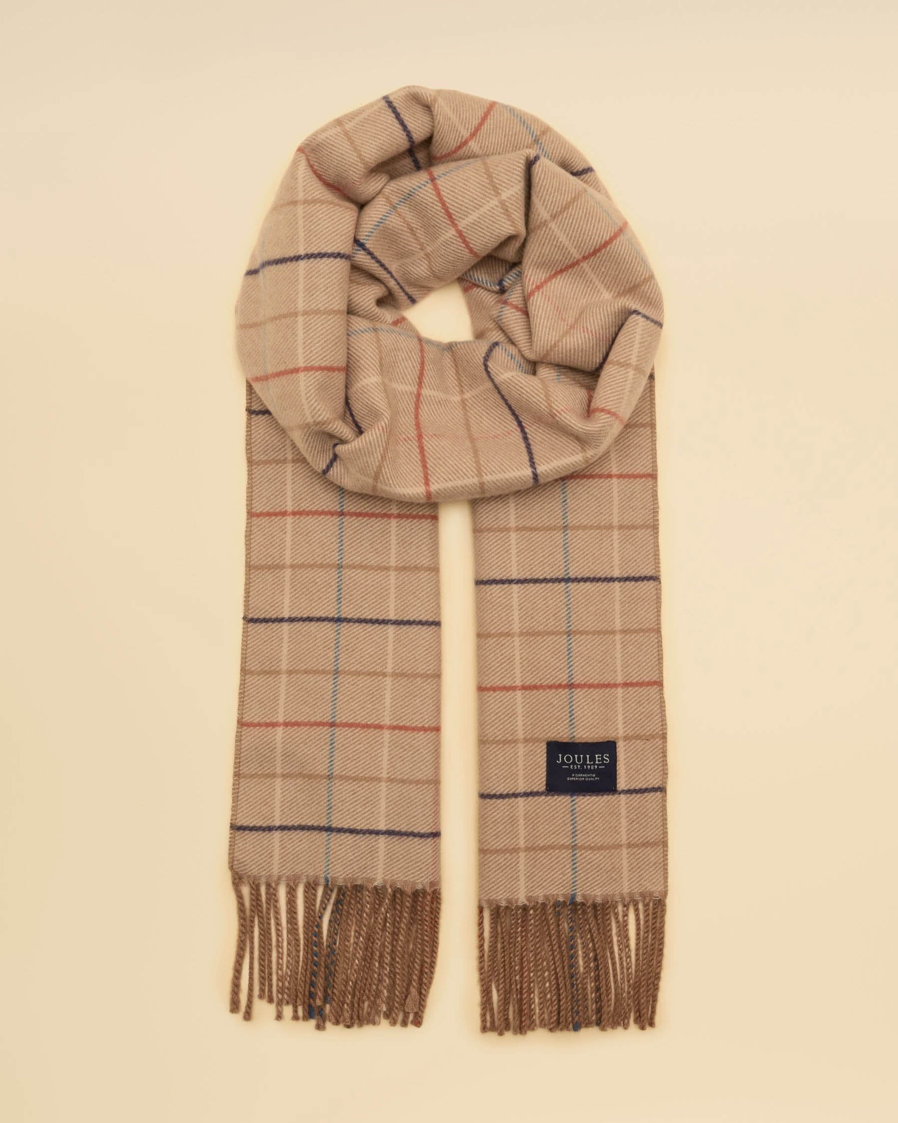 Joules Langtree Womens Scarf - Neutral Check, wrapped