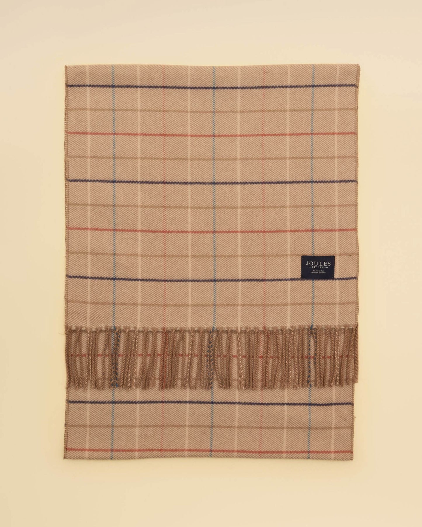 Joules Langtree Womens Scarf - Neutral Check ,folded flat