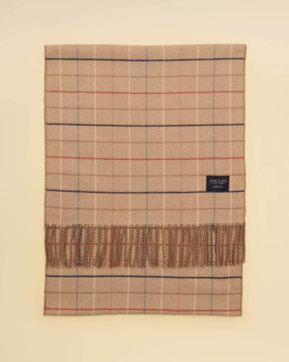 Joules Langtree Womens Scarf - Neutral Check ,folded flat