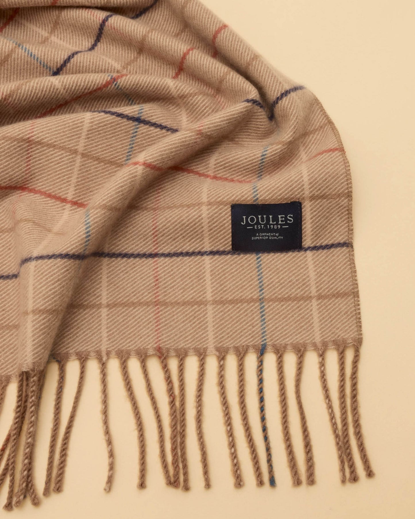Joules Langtree Womens Scarf - Neutral Check, detail