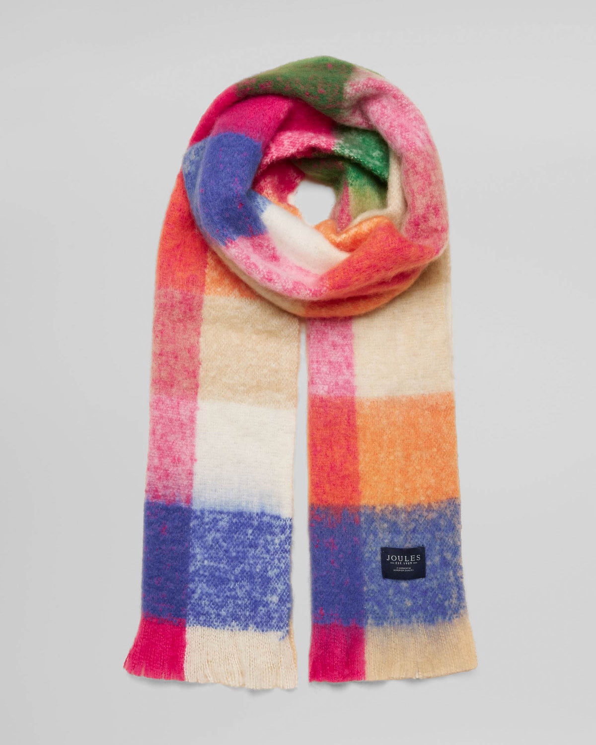 Joules Betsy Womens Brushed Scarf - Bright Multi Gingham
