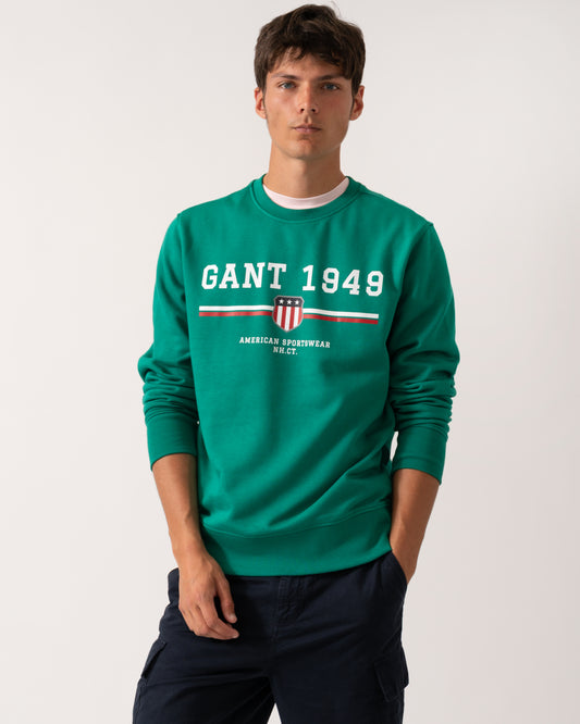 GANT Mens 1949 Graphic Crew Neck Sweatshirt - 322 Deep Green