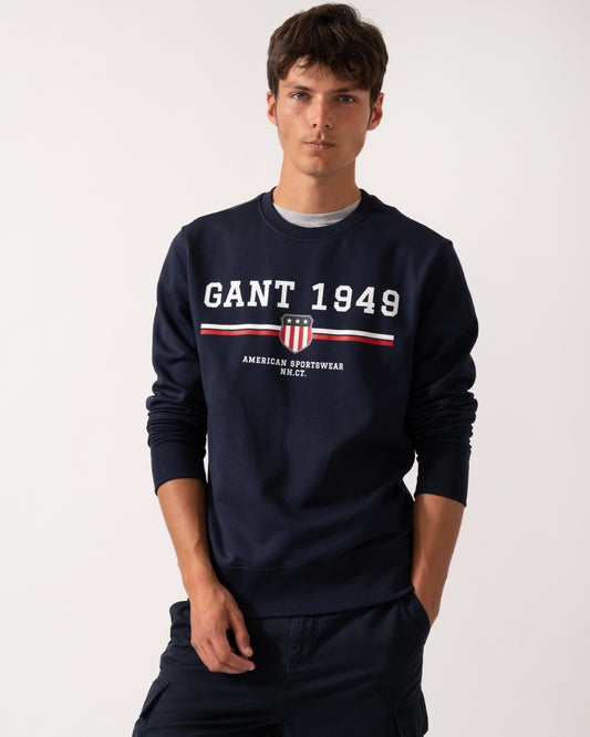 GANT Mens 1949 Graphic Crew Neck Sweatshirt - 433 Evening Blue