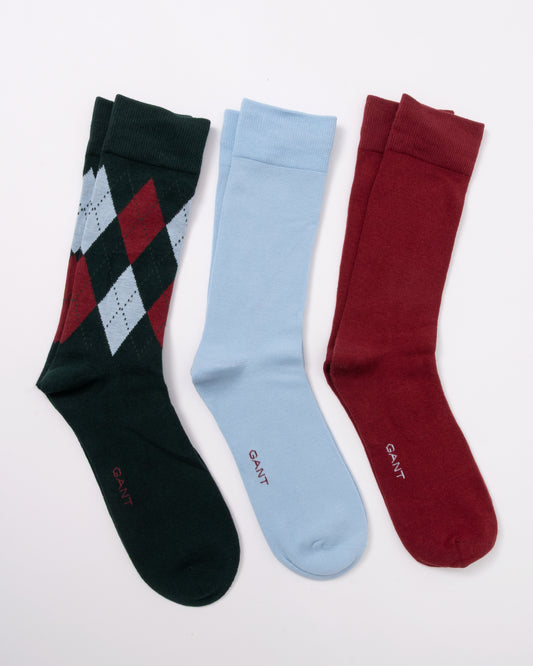 GANT Mens Argyle Socks 3-Pack in 374 Tartan Green