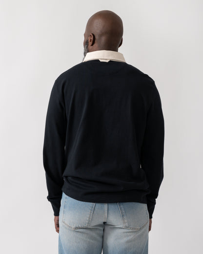 back shot of a model wearing a GANT Mens Blocked Heavy Rugger in Black