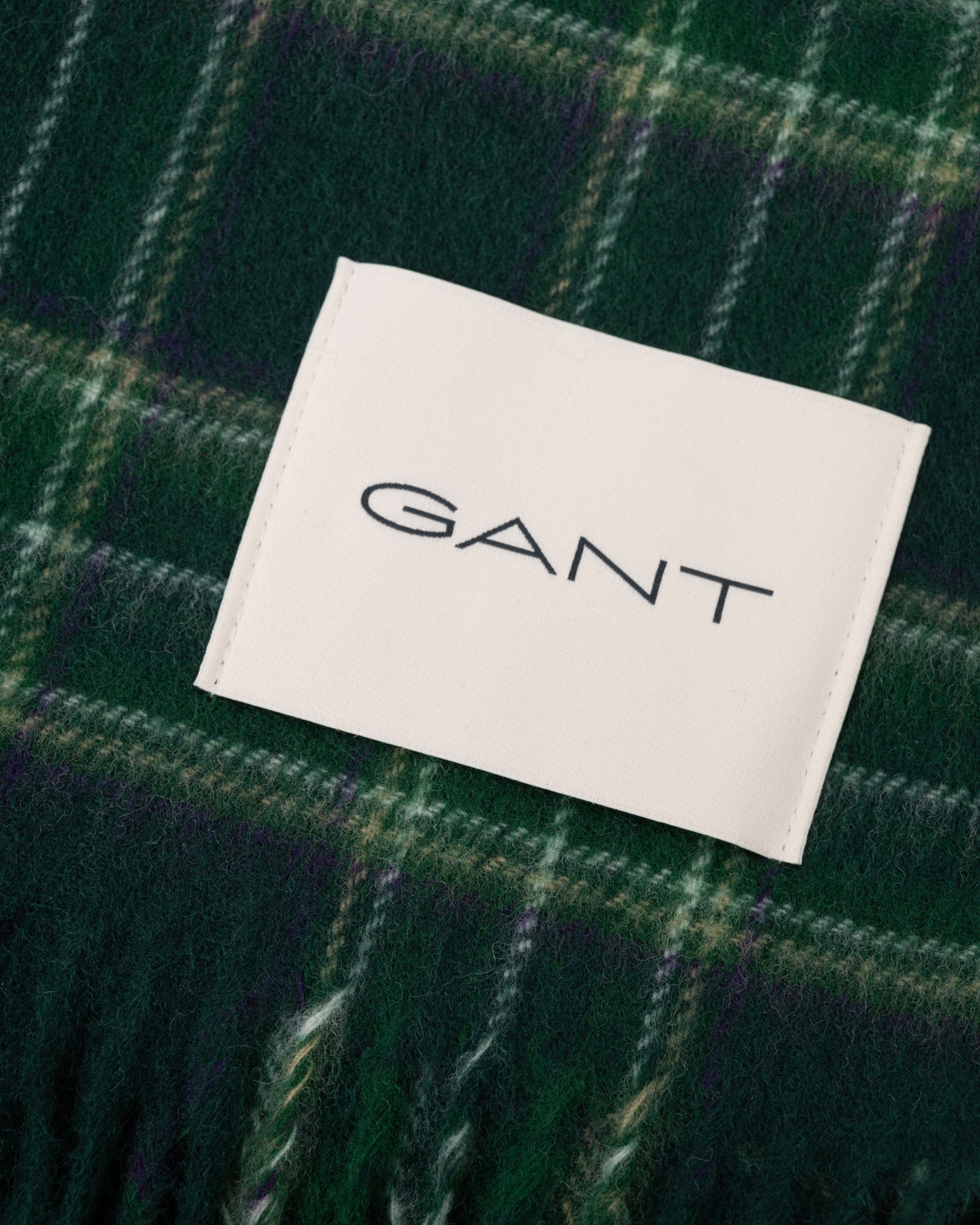 Logo shot of GANT Mens Checked Wool Scarf - 374 Tartan Green