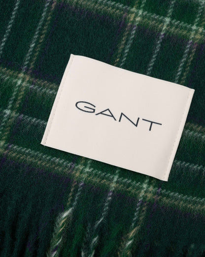 Logo shot of GANT Mens Checked Wool Scarf - 374 Tartan Green