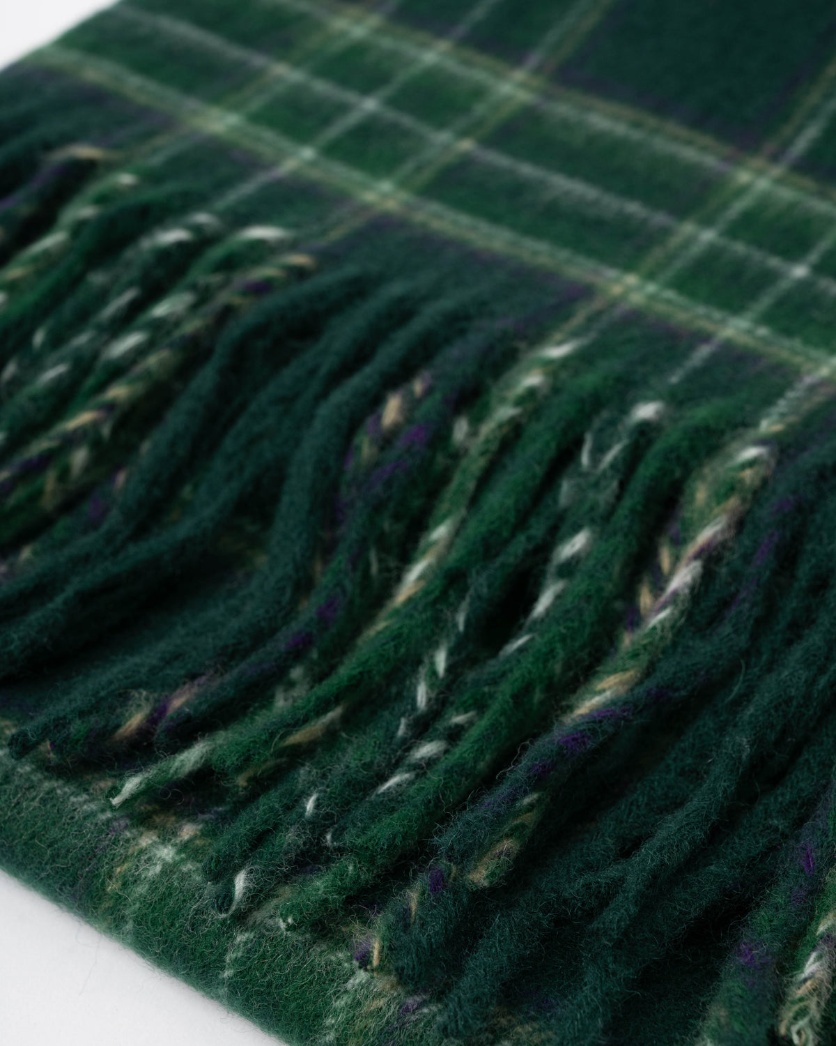 Close up of the GANT Mens Checked Wool Scarf - 374 Tartan Green