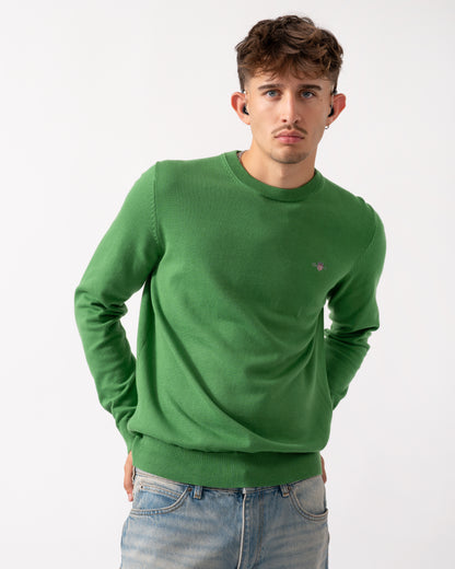 GANT Mens Classic Cotton Crew Neck Jumper - 366 Grass Green
