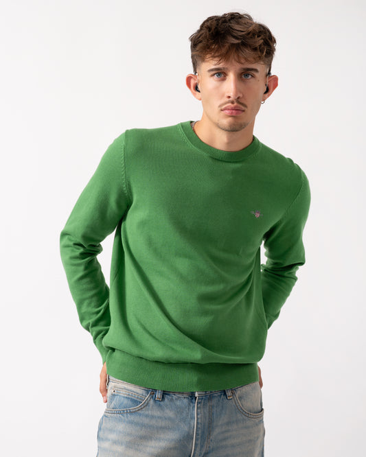 GANT Mens Classic Cotton Crew Neck Jumper - 366 Grass Green