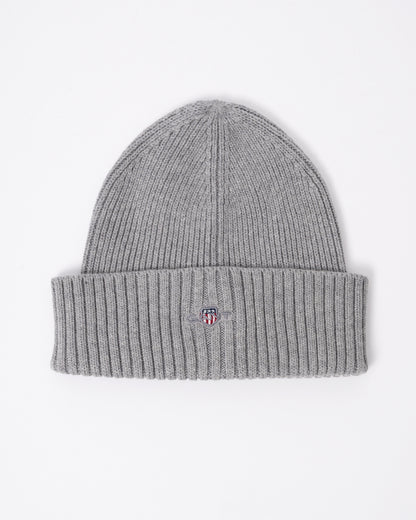 GANT Mens Cotton Blend Logo Beanie in 93 Grey Melange