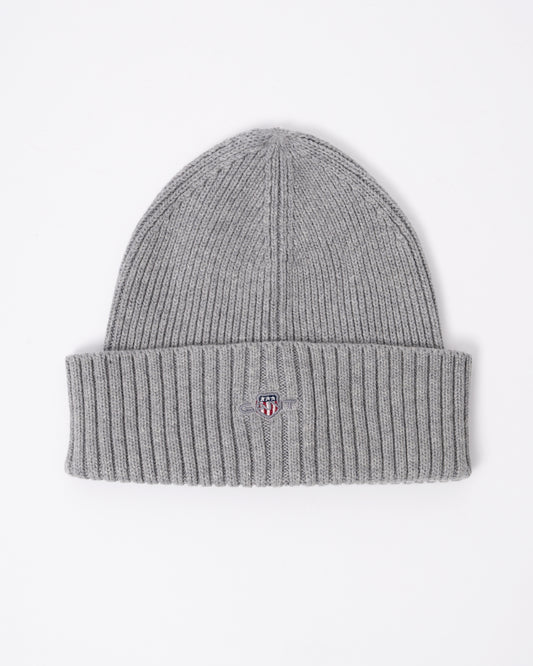 GANT Mens Cotton Blend Logo Beanie in 93 Grey Melange