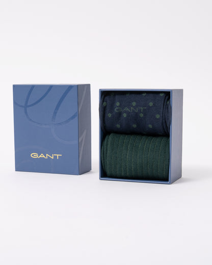 GANT Mens Dot And Rib 2-Pack Sock Gift Box in 433 Evening Blue