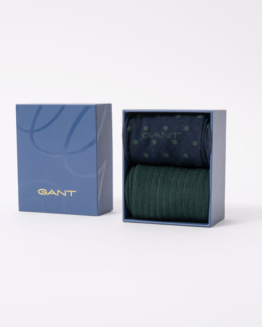 GANT Mens Dot And Rib 2-Pack Sock Gift Box in 433 Evening Blue