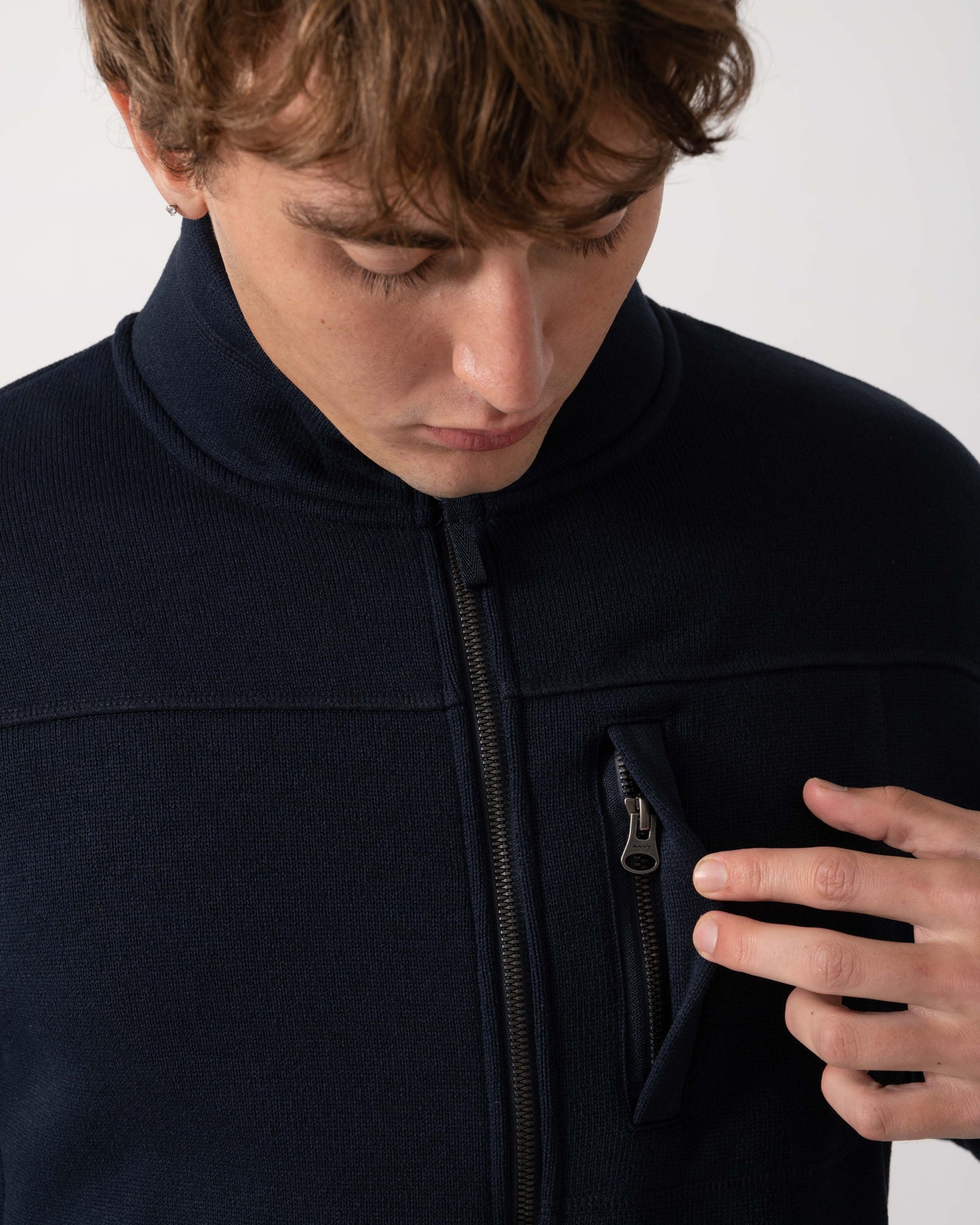 Zip pocket detail GANT Mens Fleece Jacket - 433 Evening Blue
