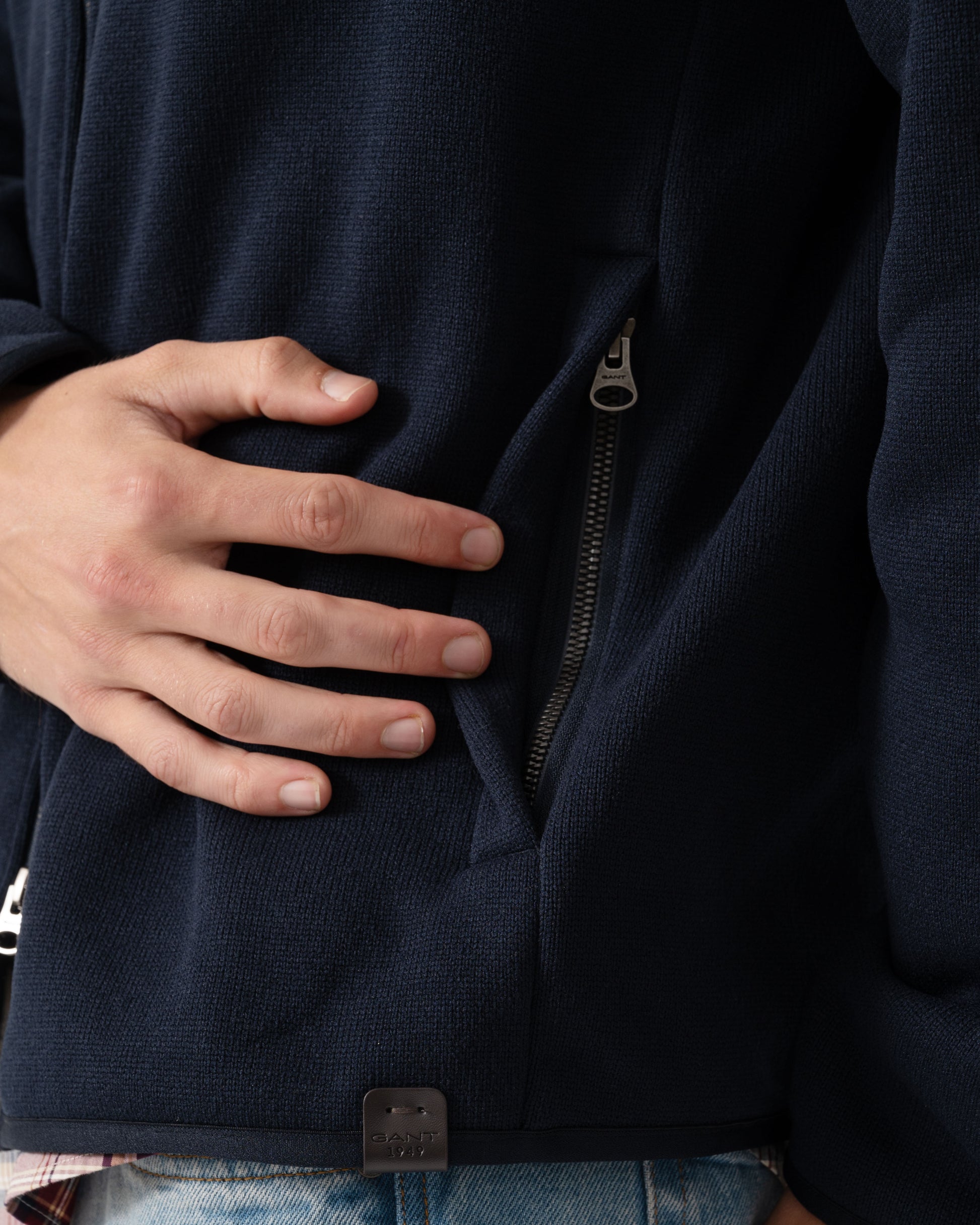 Zip pocket of GANT Mens Fleece Jacket - 433 Evening Blue
