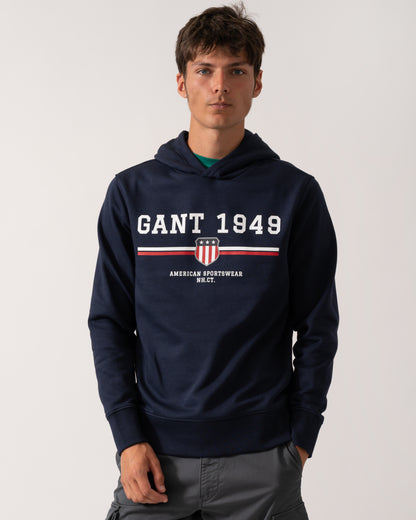 GANT Mens Graphic Pullover Hoodie - 433 Evening Blue