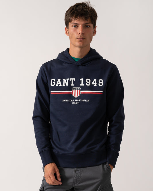 GANT Mens Graphic Pullover Hoodie - 433 Evening Blue