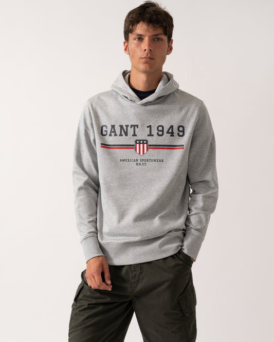 GANT Mens Graphic Pullover Hoodie - 93 Grey Melange
