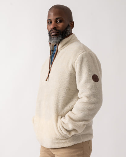 model wearing a GANT Mens Half Zip Fleece in Cream
