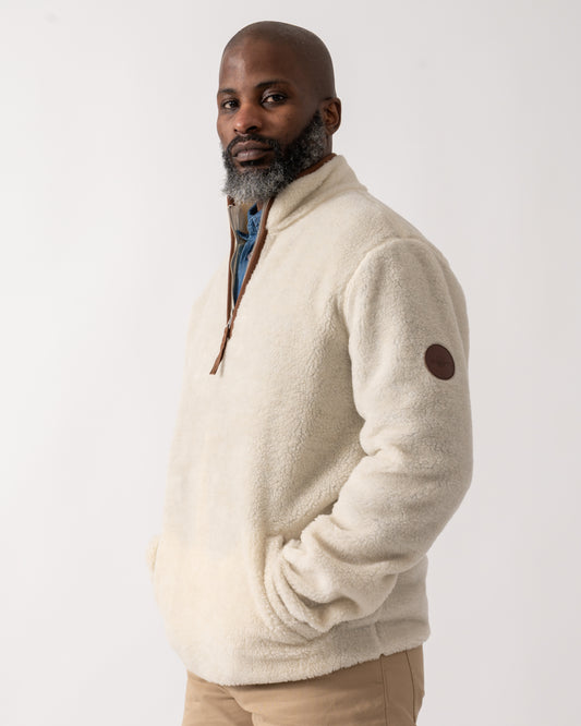 model wearing a GANT Mens Half Zip Fleece in Cream