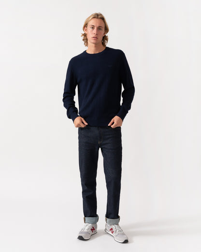 GANT Mens Herringbone Textured Crew Neck Sweater - 433 Evening Blue