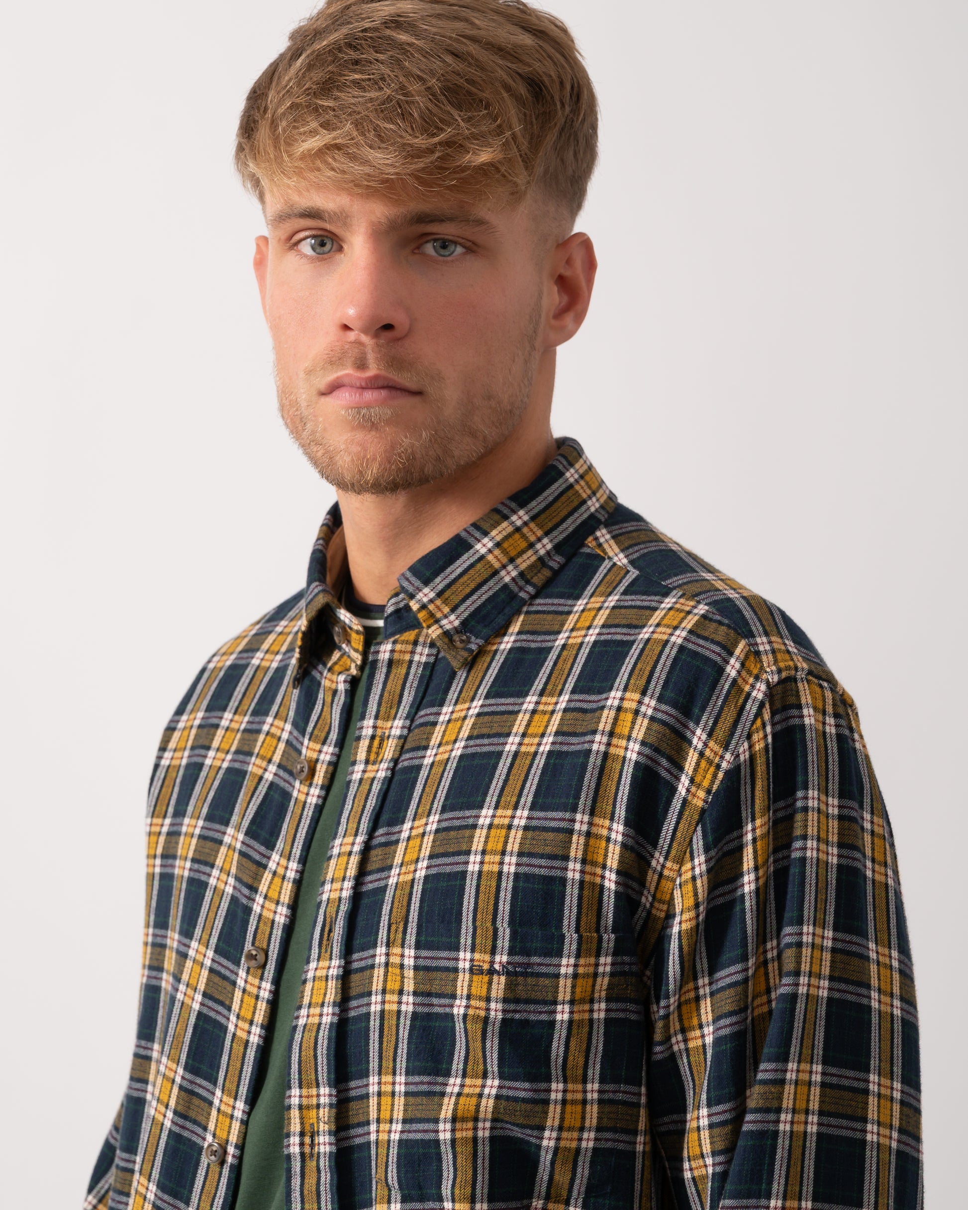 GANT Mens Long Sleeve Windblown Flannel Small Check Shirt - 433 Evening Blue - CHO - Designer Mens Long Sleeve Shirts