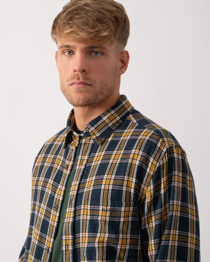 GANT Mens Long Sleeve Windblown Flannel Small Check Shirt - 433 Evening Blue - CHO - Designer Mens Long Sleeve Shirts