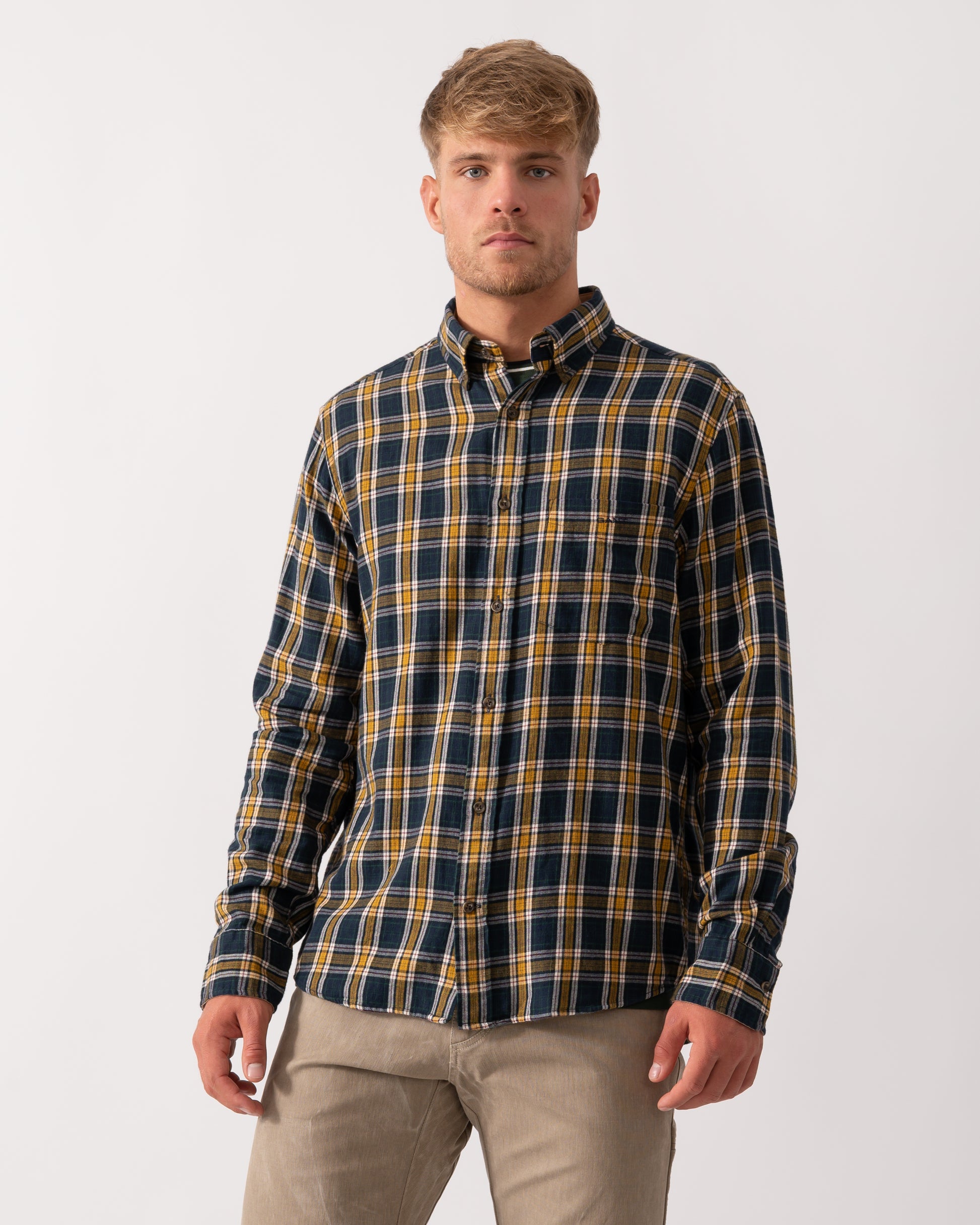 GANT Mens Long Sleeve Windblown Flannel Small Check Shirt - 433 Evening Blue - CHO - Designer Mens Long Sleeve Shirts