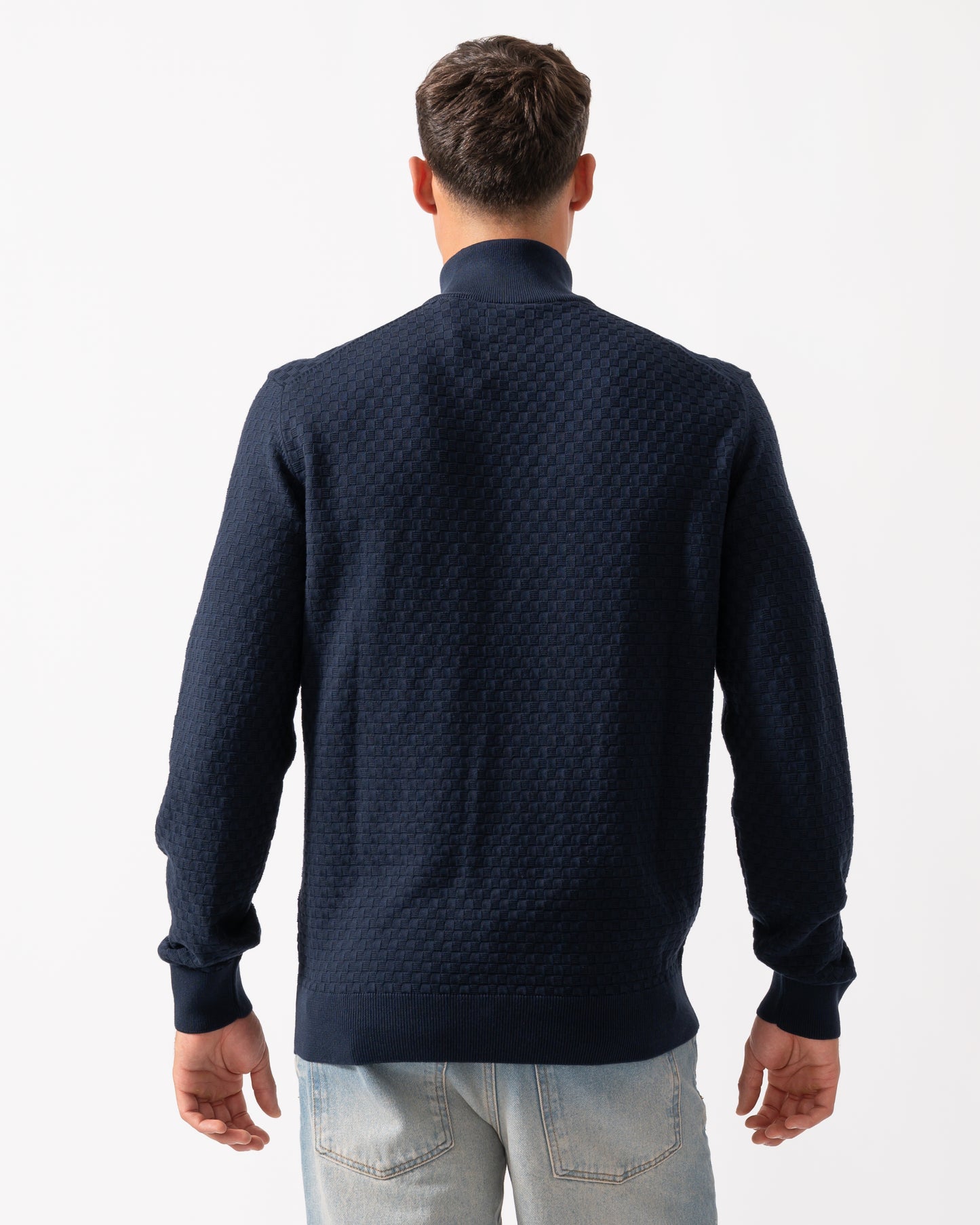 GANT Mens Micro Texture Half Zip Jumper - 433 Evening Blue